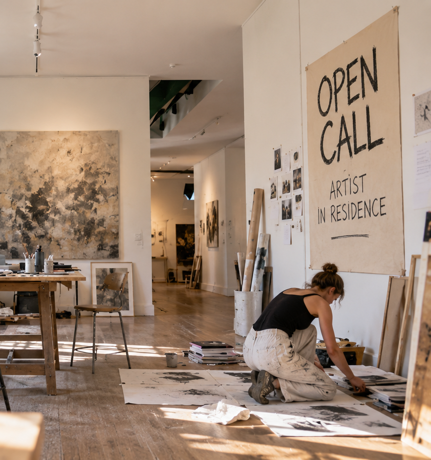 Kunstenaar aan het werk in Galerie Dwingeloo onder de Open Call-banner